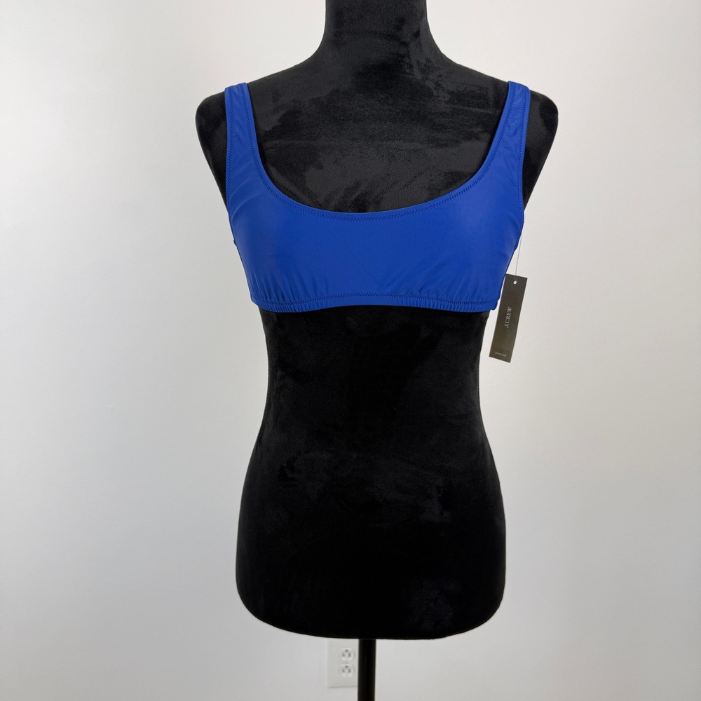 J. Crew Heritage‎ Scoop Neck Bikini Top Size Medium Blue Adjustable Back Closure